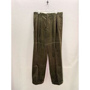 Polo Ralph Lauren Mens Green Pleated Cotton Blend Corduroy Andrew Pants Size 38/